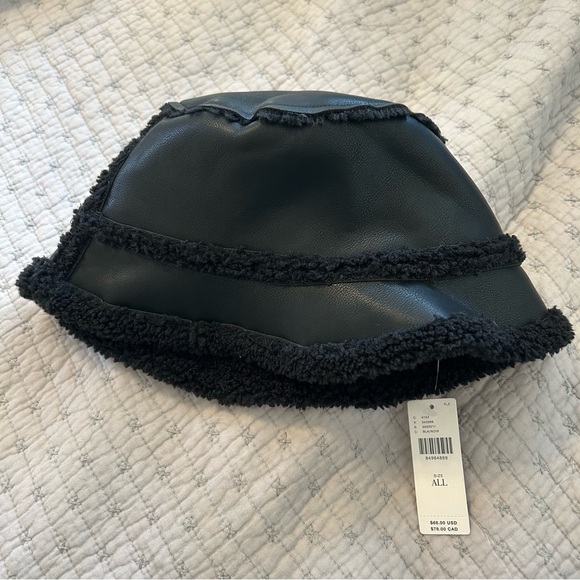 Anthropologie Black Faux-Leather Bucket Hat with Sherpa Trim main image 5